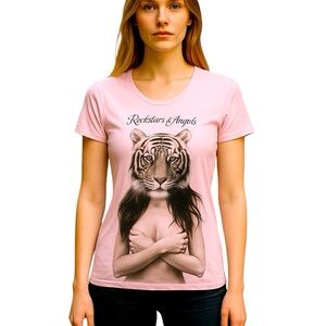 Rockstars & Angels Tiger Tee Shirt Women Color Rose Size M